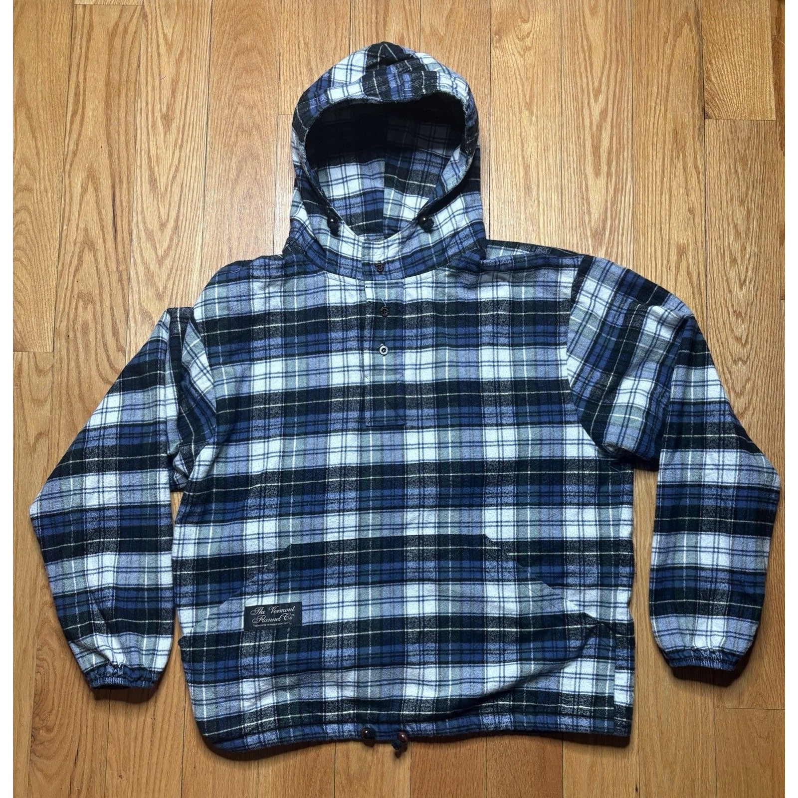 The Vermont Flannel Co Hoodie Mens Large Blue Plaid Sweatshirt Outdoor Made Usa